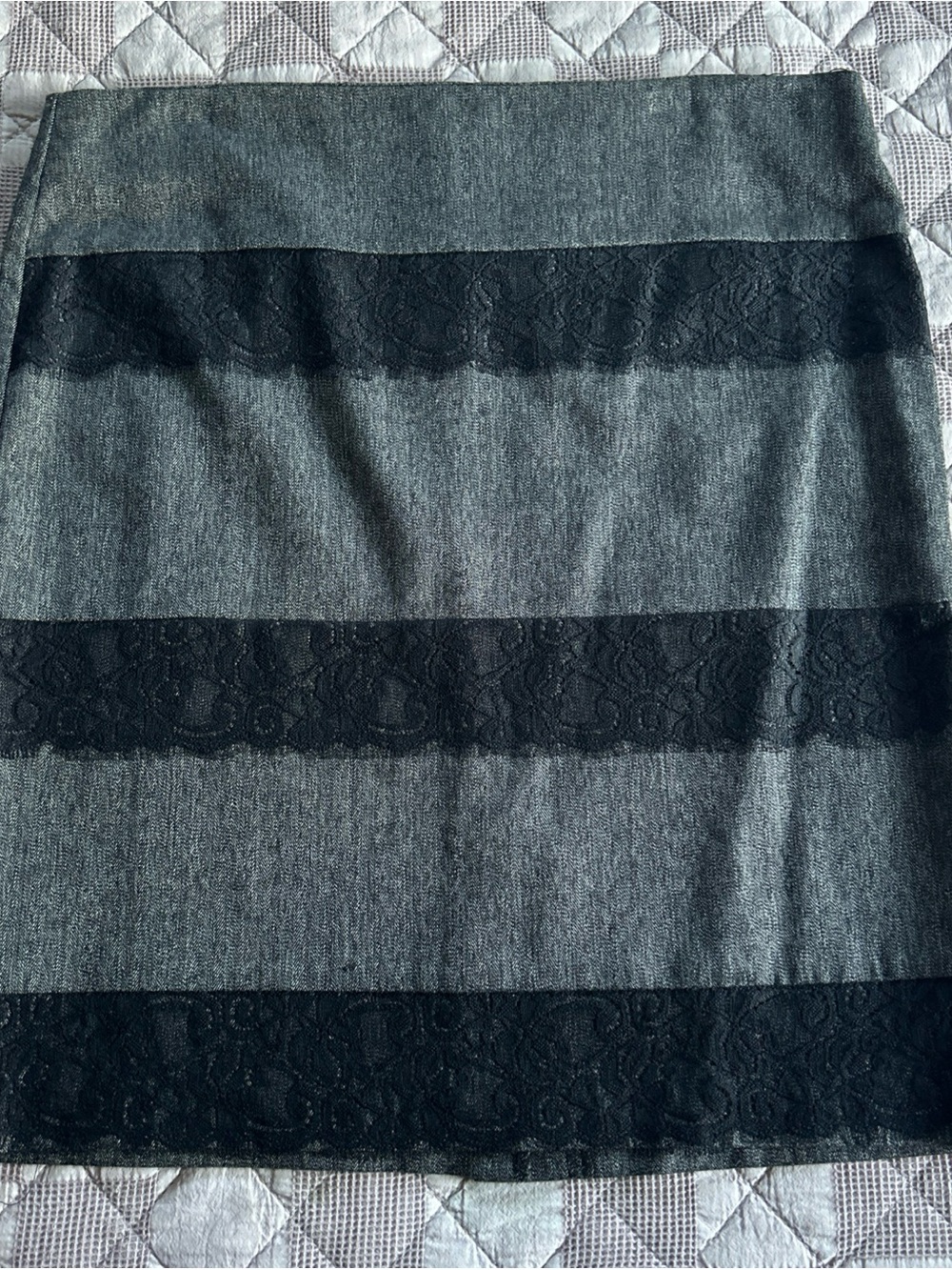 grass collection Gray Pencil Skirt with Black Lace Stripes size 7